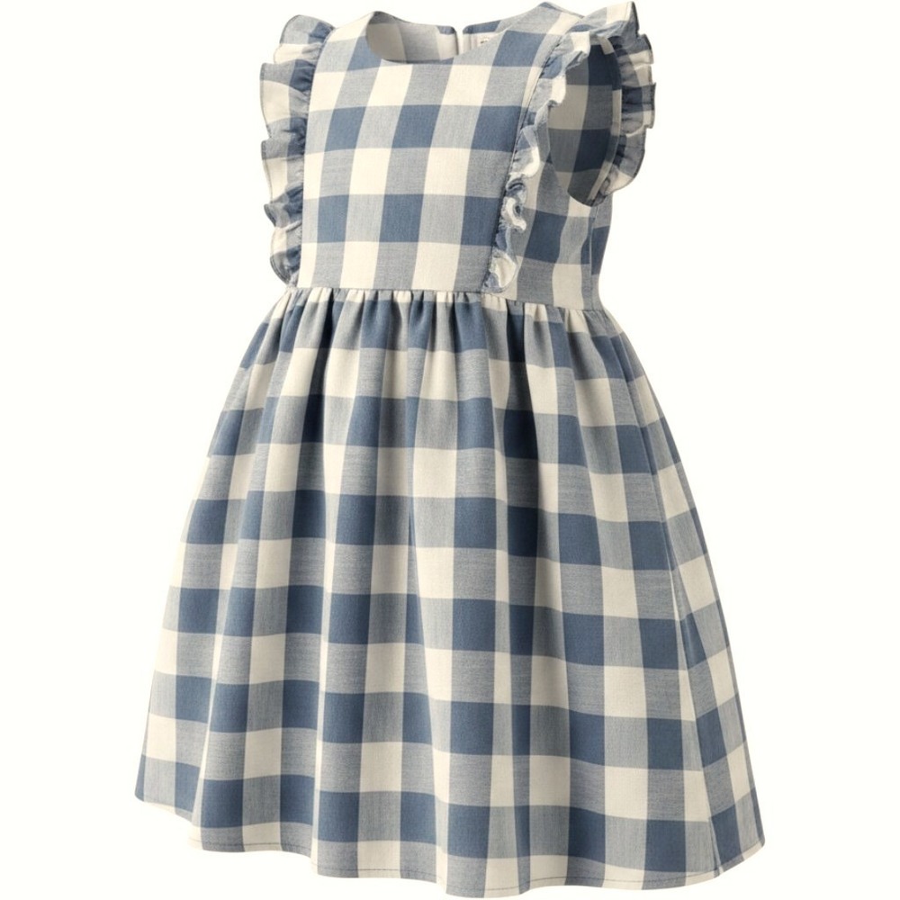 Pehr Kids Green White Gingham Organic Cotton Ruffle Dress 3T